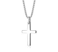 COAI Collana Uomo Acciaio, Collana Catena Uomo Acciaio Inox con Ciondolo Croce in Tungsteno 50cm