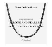 COAI Collana Uomo Codice Morse in Ossidiana Nera ed Ematite con Messaggio Strong and Fearless - Collana Uomo con Pietre Naturali e Messaggio Segreto