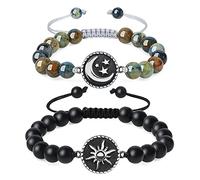 COAI Coppia di Bracciali della Distanza per Lui e per Lei in Onice Opaco e Azzurrite con Amuleto Sole Luna