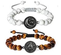 COAI Coppia di Bracciali della Distanza Sole Luna in Occhio di Tigre e Howlite