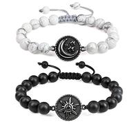 COAI Coppia di Bracciali della Distanza Sole Luna in Onice Opaco e Howlite