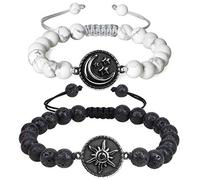 COAI Coppia di Bracciali della Distanza Sole Luna in Pietra Lavica e Howlite