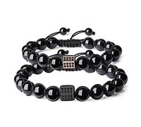 COAI Coppia di Bracciali di Ispirazione Shamballa in Tormalina Naturale con Inserto Amuleto con Zirconi