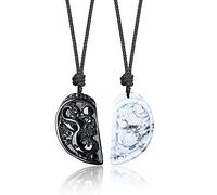 COAI Coppia di Collane con Pendenti Yin Yang Drago e Fenice in Ossidiana e Howlite per Lui e Lei