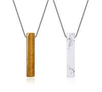 COAI Coppia di Collane in Acciaio Inox con Ciondolo Barra Rettangolare in Howlite e Occhio di Tigre