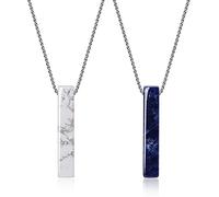 COAI Coppia di Collane in Acciaio Inox con Ciondolo Barra Rettangolare in Howlite e Sodalite