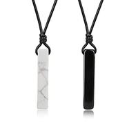 COAI Coppia di Collane in Vera Pelle con Pendenti Barra Rettangolare in Howlite e Ossidiana