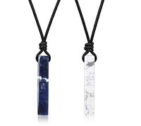 COAI Coppia di Collane in Vera Pelle con Pendenti Barra Rettangolare in Howlite e Sodalite