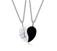 COAI Coppia di Collane per Innamorati con Ciondoli metà Cuore in Howlite e Ossidiana Nera 50cm