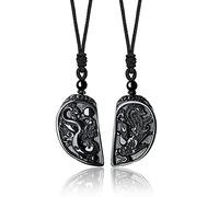 COAI Coppia di Collane per Lui e per Lei con Pendenti Drago e Fenice in Ossidiana, Collane di Coppia per Innamorati in Ossidiana Naturale Regalo Anniversario