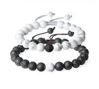 COAI Coppia di Due Bracciali della Distanza per Lui e Per Lei Regolabili con Perle Benefiche Naturali in Howlite e Pietra Lavica