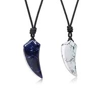 COAI Coppia di Pendenti Dente di Lupo in Sodalite e Howlite con Laccio Regolabile