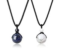 COAI Coppia di Pendenti Sfera in Sodalite e Howlite, Collane Pendenti in Pietre Dure con Laccio Regolabile per Innamorati