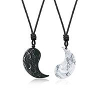 COAI Coppia di Pendenti Yin Yang Drago e Fenice in Ossidiana e Howlite, Collane Pendenti Regolabili per Innamorati