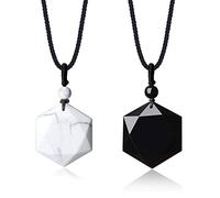 COAI Coppia Pendenti Esagono Yin Yang in Ossidiana e Howlite