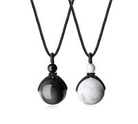 COAI Coppia Pendenti Sfera di Pietra Dura Semipreziosa, Pendenti Yin Yang per la Coppia in Pietre Naturali, Laccio Regolabile