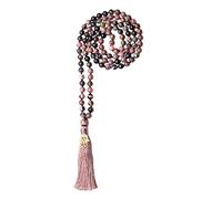 COAI Mala 108 Perle Annodate a Mano una ad Una in Rodonite con Nappa