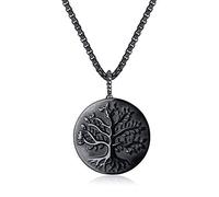 COAI Pendente Albero della Vita in Ossidiana, Collana Pendente Unisex Catena Acciaio Inox