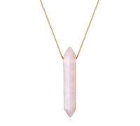 COAI Pendente Barra Esagonale in Quarzo Rosa, Collana Pendente Unisex Catena Lunga in Acciaio Inox