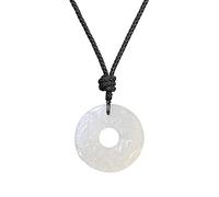 COAI Pendente Cerchio Forato con Pixiu Intarsiato in Agata Bianca, Collana Unisex Laccio Regolabile con Ciondolo in Agata Bianca