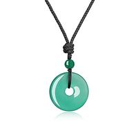 COAI Pendente Ciambella Ping’an Kou in Agata Verde, Collana Pendente Unisex Regolabile