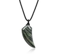 COAI Pendente Dente di Lupo in Diaspro dai Capelli Verdi, Collana Pendente Laccio Regolabile