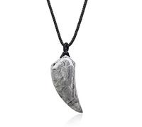 COAI Pendente Dente di Lupo in Diaspro Grigio Mappa, Collana Pendente Laccio Regolabile per Uomo e Donna