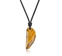 COAI Pendente Dente di Lupo in Occhio di Tigre Marrone, Collana Pendente da Uomo Laccio Regolabile