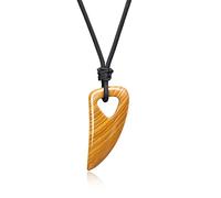COAI Pendente Dente di Lupo Stilizzato in Diaspro Grana di Legno, Collana Pendente Unisex Laccio Regolabile
