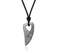 COAI Pendente Dente di Lupo Stilizzato in Diaspro Grigio Mappa, Collana Pendente Unisex Laccio Regolabile