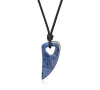 COAI Pendente Dente di Lupo Stilizzato in Pietra Blu Africana, Collana Pendente Unisex Laccio Regolabile