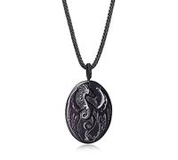 COAI Pendente Drago Inarsiato in Ossidiana, Collana Pendente da Uomo con Laccio Regolabile