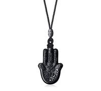 COAI Pendente Mano di Fatima in Ossidiana Nera, Collana Pendente Unisex Laccio Regolabile
