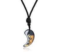 coai Pendente Unisex Magatama in Ossidiana Intarsiata Oro con Totem Animale Drago, Collana Regolabile con Ciondolo Giapponese