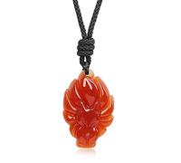 COAI Pendente Volpe a Nove Code in Corniola, Collana Pendente Unisex in Pietra Naturale con Laccio Regolabile