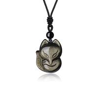 COAI Pendente Volpe in Ossidiana Oro, Collana Pendente da Donna e da Uomo con Laccio Regolabile e Pendente in Pietre Naturali