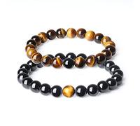 COAI Set Coppia Bracciali della Distanza Bilanciamento Reiki per Lui e per Lei in Tormalina Nera e Occhio di Tigre