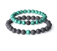 COAI Set Coppia Bracciali della Distanza per Lui e per Lei in Pietra Lavica e Malachite, Bracciali per la Coppia