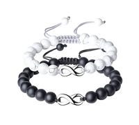 COAI Set Coppia Bracciali Infinity per Lui e per Lei di Ispirazione Shamballa in Onice Opaca e Howlite, Brcacciali Regolabili