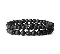 COAI Set Due Bracciali da Uomo in Onice Opaca e Amuleto Teschio, Bracciali in Pietre Naturali con Inserti in Rame e Zirconi M