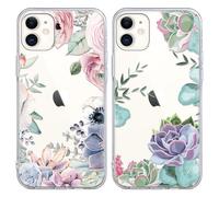 Coalbooliy 2 Pezzi Cover per iPhone 11 6,1", Trasparente Custodia con Aesthetic Fiore Motivo Disegni Ultra Sottile Silicone Morbido TPU Bumper Antiurto Protettiva Phone per Ragazze Case, 10