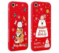 Coalbooliy 2 Pezzi Natale Cover per iPhone 8/7/iPhone SE 2022/2020 4,7”, Rosso Silicone Custodia Aesthetic Christmas Cartoon Motivo Ultra Sottile TPU Bumper Antiurto Case, Orso Shiba Inu Natale