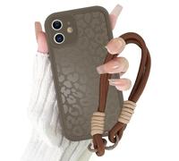 Coalbooliy Cover con Cordino per iPhone 12 6,1'', Silicone Morbido Custodia Aesthetic Leopardo Marrone Automne Mädchen Modello Disegni Collana Universale Protezione Fotocamera Protettiva Case, 01