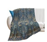 COALHO Coperta per divano a tema vintage William Morris, soffice e calda, in stile rustico, con fiori e uccelli, stile bohémien, in flanella, 180 x 200 cm