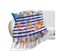 COALHO Coperta per divano con animali acquatici e acquarello, stile nautico, coperta calda e soffice, stile vintage, oceano, cavalluccio marino subacqueo, stella marina, corallo, coperta in flanella,