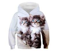 COAOBO 3D Bambini Felpa con Cappuccio,Animali Gatto 4-14 Anni Bambini Ragazzi Ragazze Manica Lunga Stampa 3D Felpa con Cappuccio Felpe con Cappuccio Moda per Bambini Top Vestiti Autunnali-140Cm