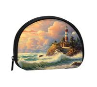 Coast Wave and House - Mini borsa portaoggetti con cerniera per chiavi di moneta, puoi anche riporre tutti i piccoli oggetti che vuoi, Nero , taglia unica, Sacchetto portamonete