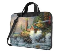 Coast Wave And Lighthouse Borsa per computer portatile Business Computer portatile Unisex Borsa a tracolla Messenger Cartella Indietro Stagione Scuola, Nero , 13 inch