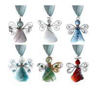 Coastal Angel Pendant - Angel Charm, Themed Ornament With Frosted Beach Look, 6 Piece Set For Remembrance Gift Giving, Christmas Tree Accessory Holiday Season Decoration