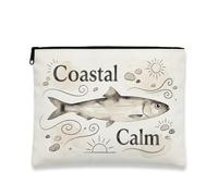 Coastal Calm - Trousse da viaggio artistica, vintage, a forma di pesce, da donna, in tela, con cerniera, organizer per articoli da toeletta estivi da spiaggia, Beige, 7x9 Inch, Pesce